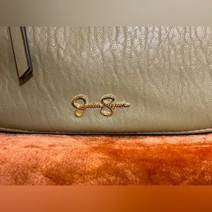 Jessica Simpson NWOT sage green crossbody strap animal print lining gold accents